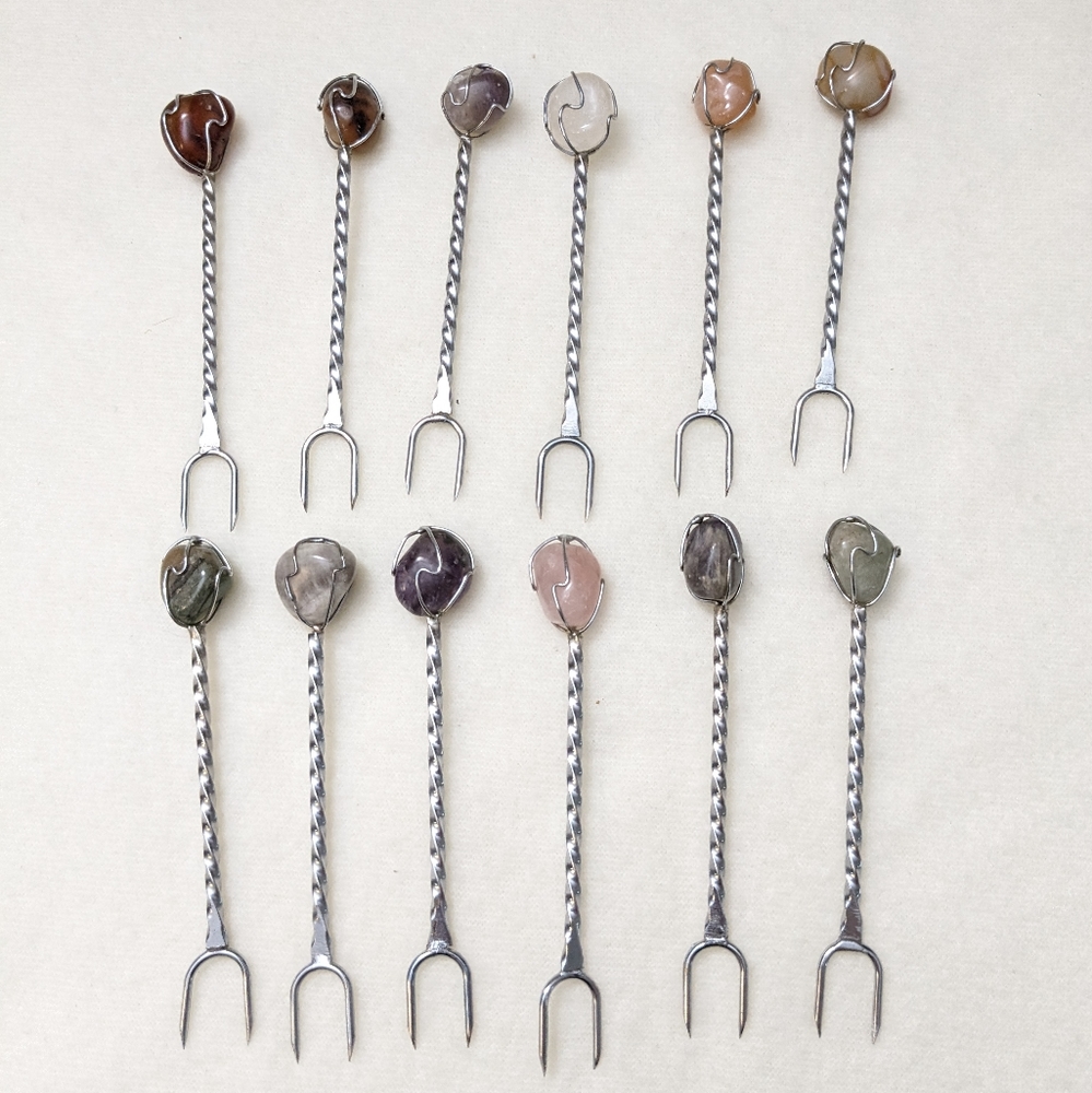 Set of 8 Vintage Twisted Cocktail Semi Precious Wrapped Gemstone.